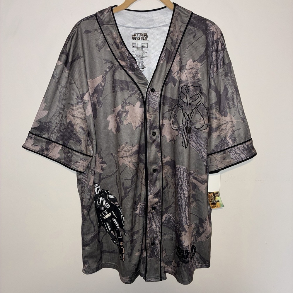 Star Wars Mandalorian MANDO Camo Baseball Jersey Mens 2XL NWT Mythosaur